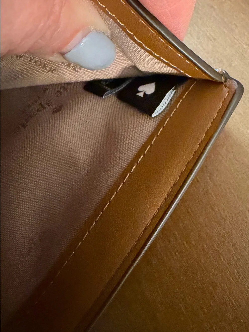 kate spade tan leather logo crossbody or wallet